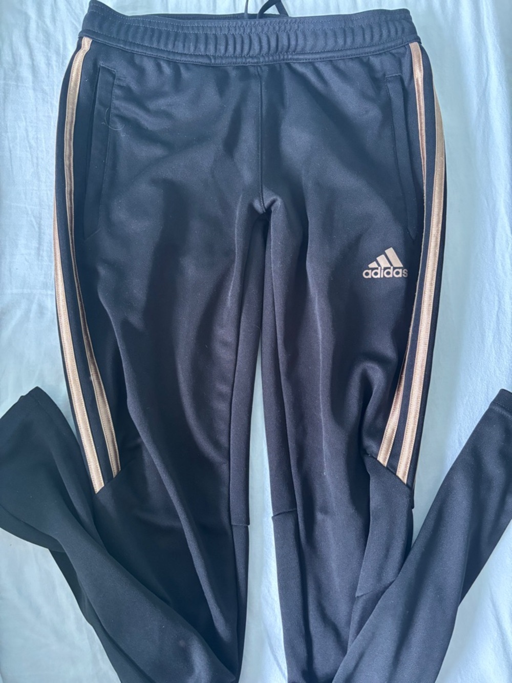 Adidas Womens Black Joggers with Gold Side Stripes